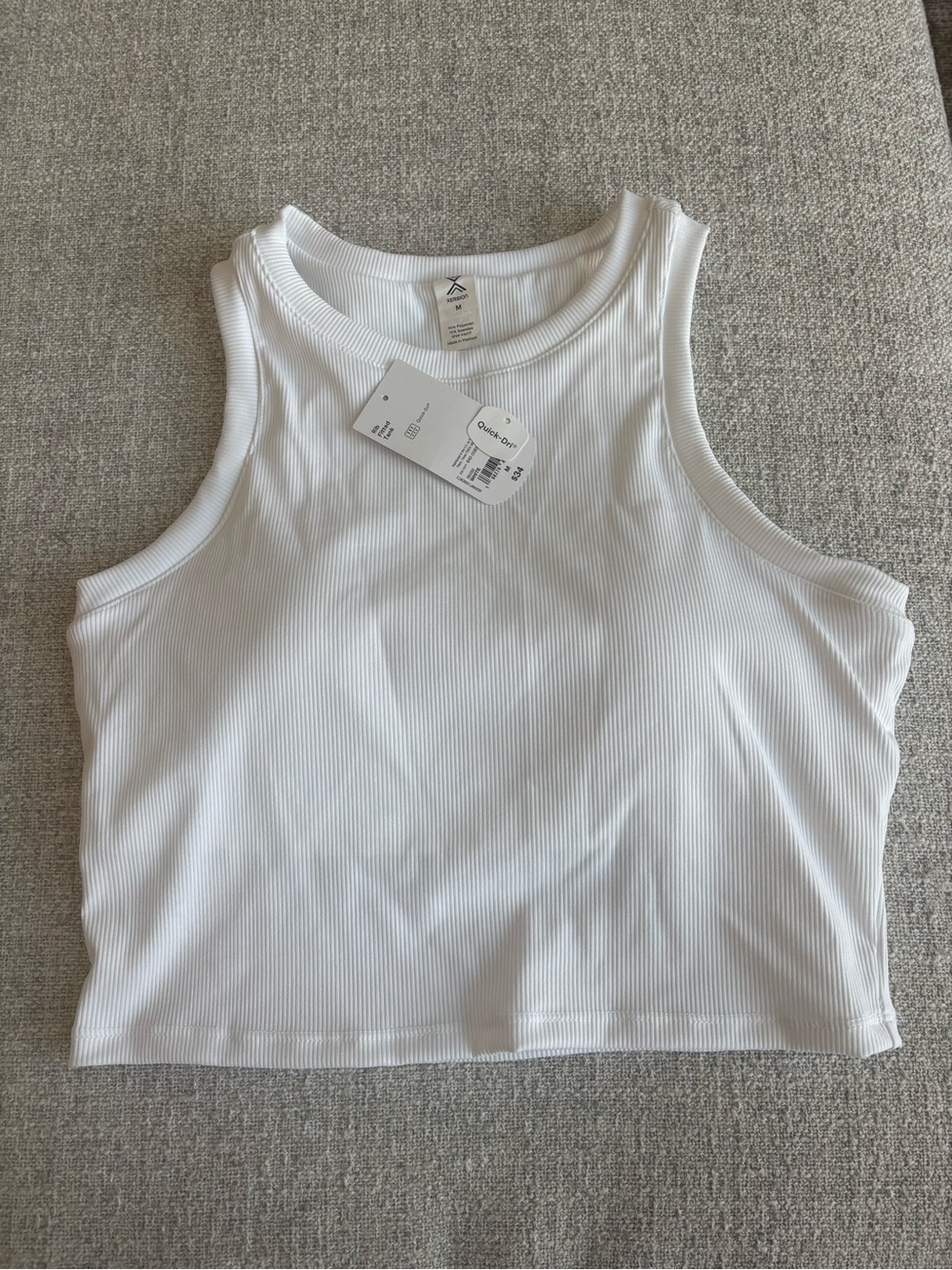 Xersion Ribbed Fitted White Cropped Tank Top - Women - Built in Bra - NWT - Med